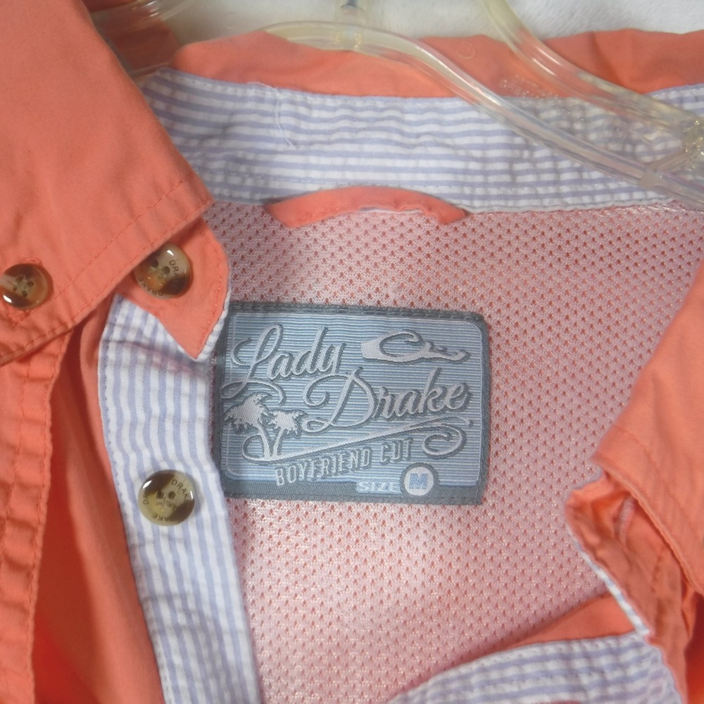 Lady Drake Boyfriend Cut Fishing Shirt Coral Orange Womens Medium Long Sleeve - Picture 6 of 10